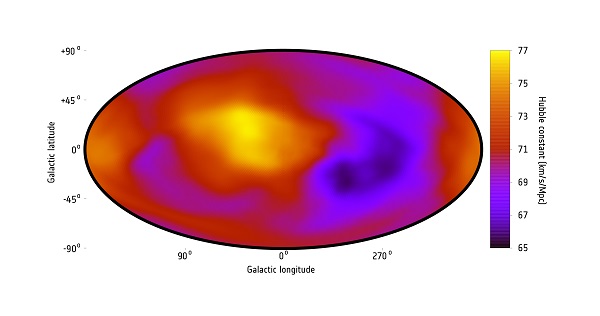 Cosmic expansion measured across the sky. Credit: K. Migkas et al. 2020 – CC BY-SA 3.0 IGO